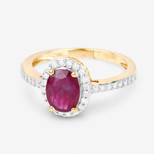 1.73 Carat Genuine Ruby and White Diamond 14K Yellow Gold Ring Bids.com