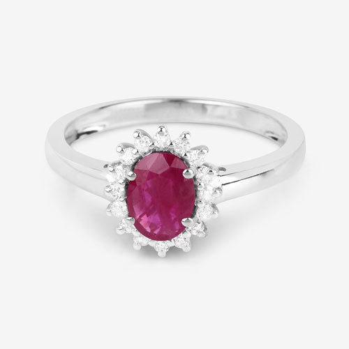 1.01 Carat Genuine Ruby and White Diamond 10K White Gold Ring Bids.com