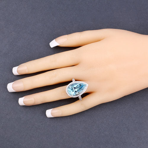 13.42 Carat Genuine Aquamarine and White Diamond 14K White Gold Ring Bids.com