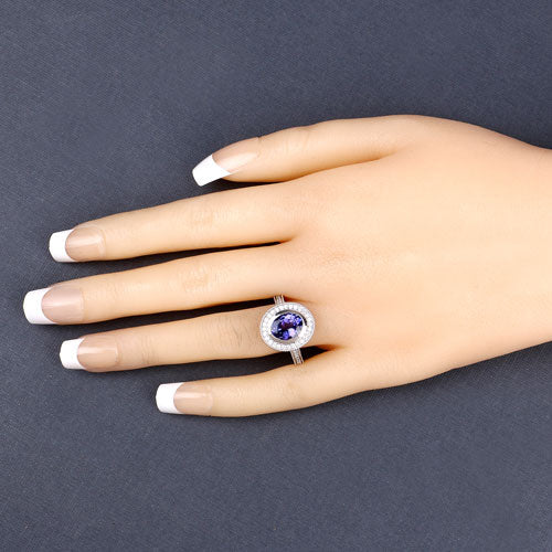 2.94 Carat Genuine Tanzanite and White Diamond 14K White Gold Ring Bids.com