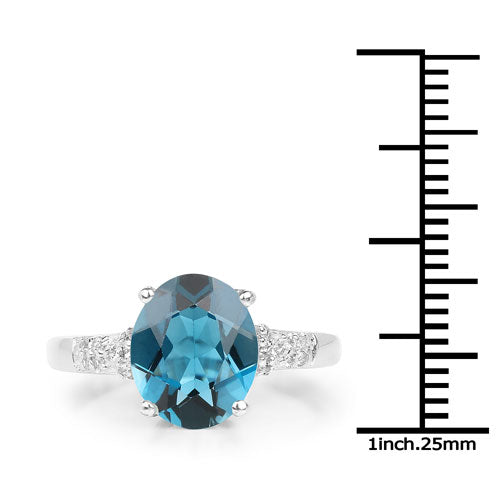 2.64 Carat Genuine London Blue Topaz and White Topaz .925 Sterling Silver Ring Bids.com