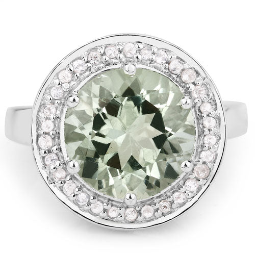 4.94 Carat Genuine Green Amethyst and White Topaz .925 Sterling Silver Ring Bids.com