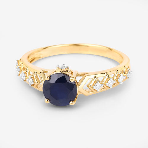1.13 Carat Genuine Blue Sapphire and White Diamond 10K Yellow Gold Ring Bids.com