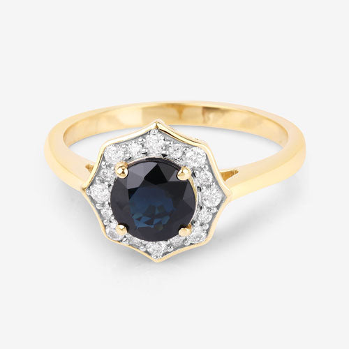 1.34 Carat Genuine Blue Sapphire and White Diamond 10K Yellow Gold Ring Bids.com