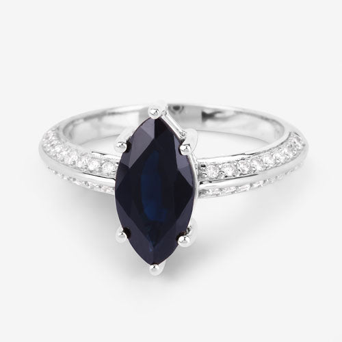 2.39 Carat Genuine Blue Sapphire and White Diamond 10K White Gold Ring Bids.com