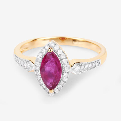 0.96 Carat Genuine Ruby and White Diamond 14K Yellow Gold Ring Bids.com