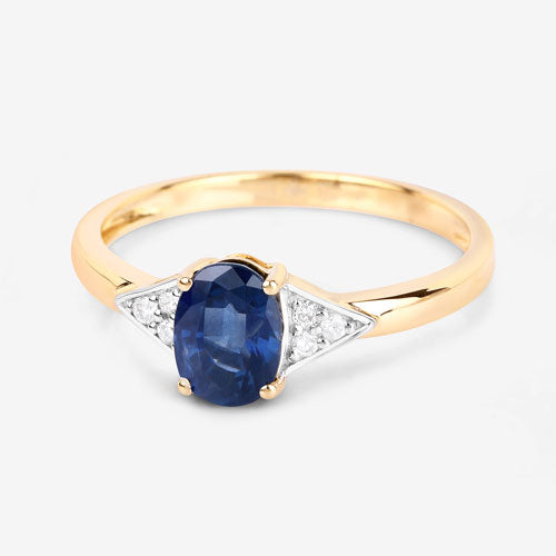 1.01 Carat Genuine Blue Sapphire and White Diamond 14K Yellow Gold Ring Bids.com