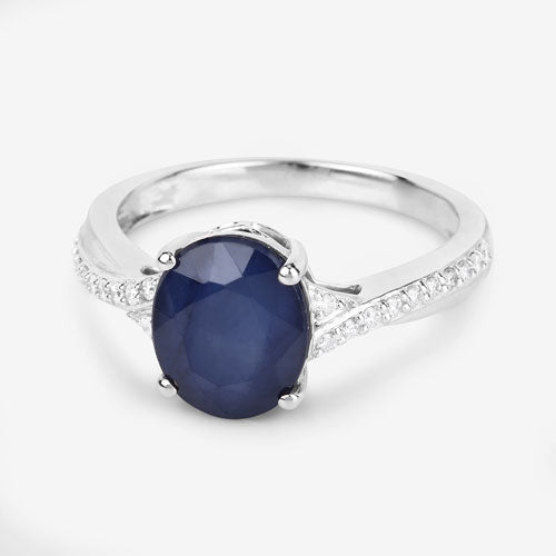 3.28 Carat Genuine Blue Sapphire and White Diamond 14K White Gold Ring Bids.com