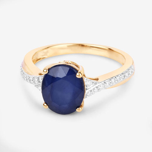 3.28 Carat Genuine Blue Sapphire and White Diamond 14K Yellow Gold Ring Bids.com