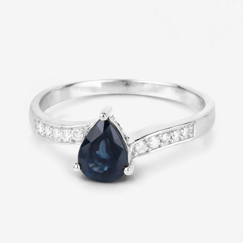 0.89 Carat Genuine Blue Sapphire and White Diamond 14K White Gold Ring Bids.com