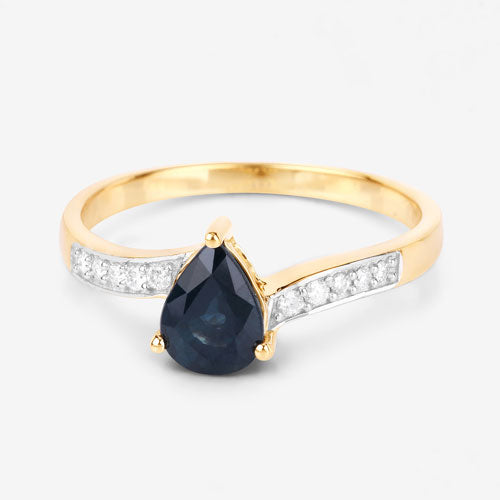0.89 Carat Genuine Blue Sapphire and White Diamond 14K Yellow Gold Ring Bids.com