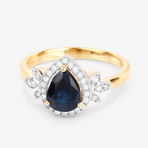 1.54 Carat Genuine Blue Sapphire and White Diamond 14K Yellow Gold Ring Bids.com