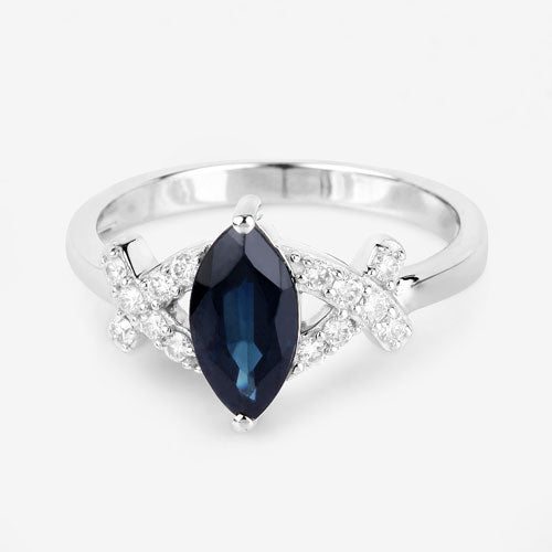 1.50 Carat Genuine Blue Sapphire and White Diamond 14K White Gold Ring Bids.com