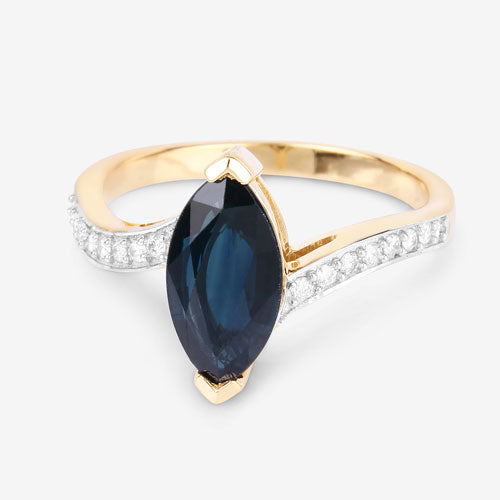 2.26 Carat Genuine Blue Sapphire and White Diamond 14K Yellow Gold Ring Bids.com