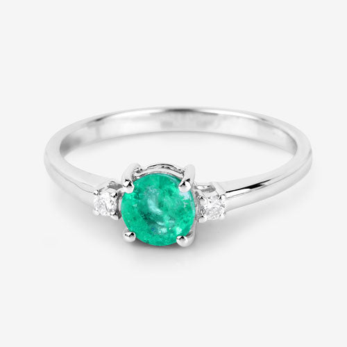0.71 Carat Genuine Zambian Emerald and White Diamond 14K White Gold Ring Bids.com