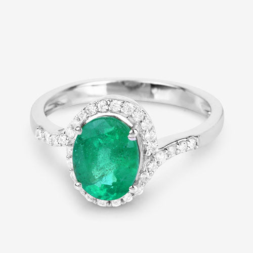 1.92 Carat Genuine Zambian Emerald and White Diamond 14K White Gold Ring Bids.com