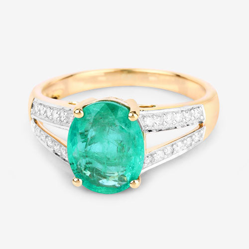 2.29 Carat Genuine Zambian Emerald and White Diamond 14K Yellow Gold Ring Bids.com