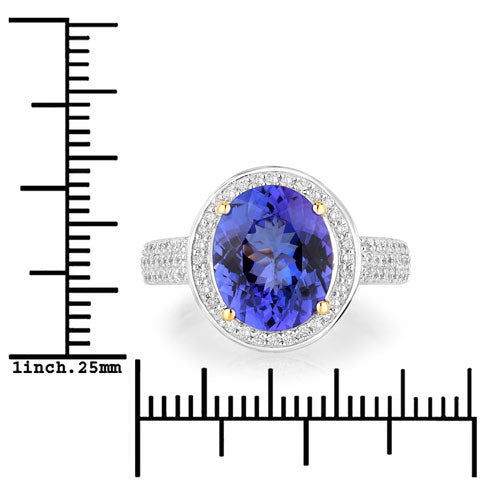 4.02 Carat Genuine Tanzanite and White Diamond 14K Yellow Gold Ring Bids.com