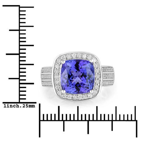 5.59 Carat Genuine Tanzanite and White Diamond 14K White Gold Ring Bids.com