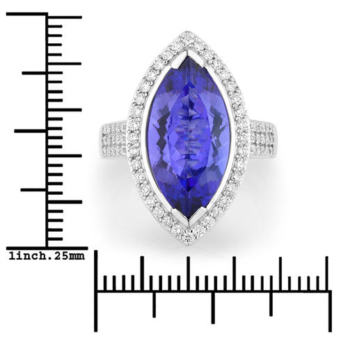5.57 Carat Genuine Tanzanite and White Diamond 14K White Gold Ring Bids.com