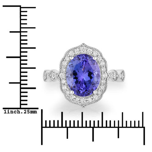 3.85 Carat Genuine Tanzanite and White Diamond 14K White Gold Ring Bids.com