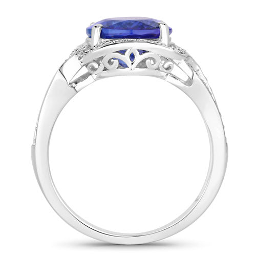 4.19 Carat Genuine Tanzanite and White Diamond 14K White Gold Ring Bids.com