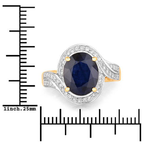 4.69 Carat Genuine Blue Sapphire and White Diamond 14K Yellow Gold Ring Bids.com