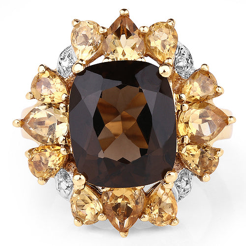 14K Yellow Gold Plated 7.10 Carat Genuine Smoky Quartz, Citrine & White Topaz Brass Ring Bids.com