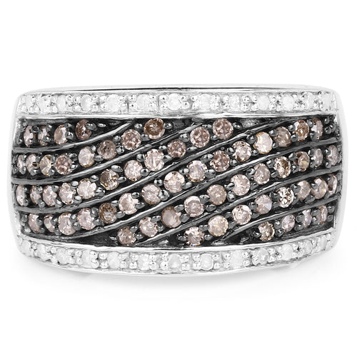 0.87 Carat Genuine Champagne Diamond and White Diamond .925 Sterling Silver Ring Bids.com