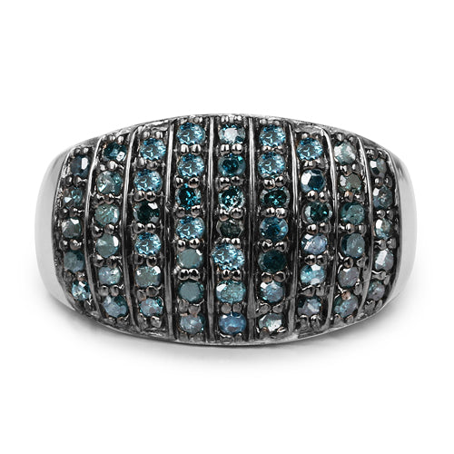0.83 Carat Genuine Blue Diamond and White Diamond .925 Sterling Silver Ring Bids.com