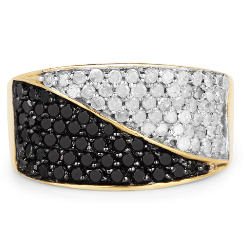 14K Yellow Gold Plated 1.20 Carat Genuine Black Diamond and White Diamond .925 Sterling Silver Ring Bids.com