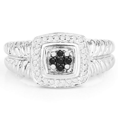 0.19 Carat Genuine Black Diamond and White Diamond .925 Sterling Silver Ring Bids.com