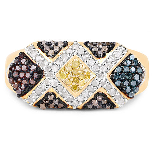 14K Yellow Gold Plated 0.61 Carat Genuine Multi Diamond .925 Sterling Silver Ring Bids.com