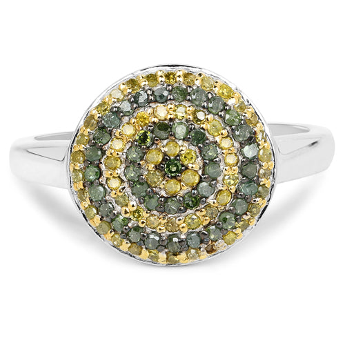 0.39 Carat Genuine Green Diamond and Yellow Diamond .925 Sterling Silver Ring Bids.com