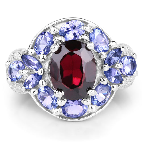 4.20 Carat Genuine Garnet, Tanzanite & White Topaz .925 Sterling Silver Ring Bids.com