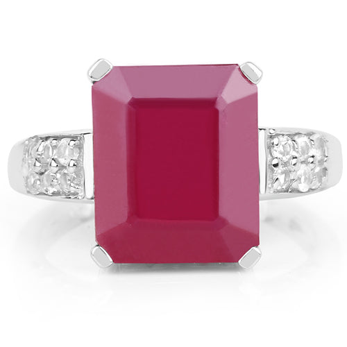 7.26 Carat Glass Filled Ruby and White Topaz .925 Sterling Silver Ring Bids.com
