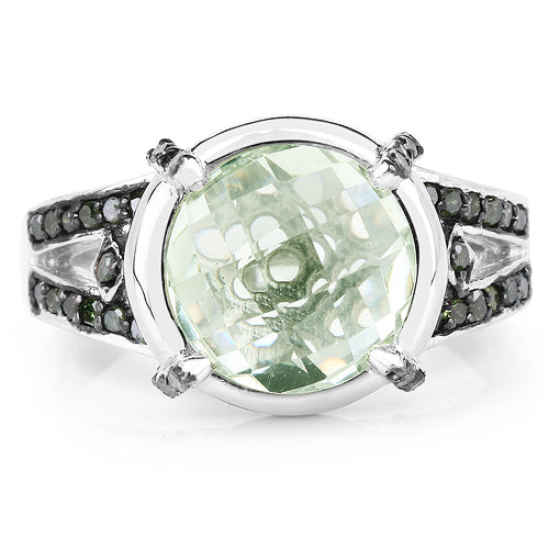 4.06 Carat Genuine Green Amethyst, Green Diamond & White Diamond .925 Sterling Silver Ring Bids.com
