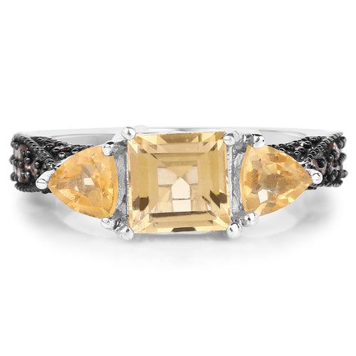 2.71 Carat Genuine Citrine and Champagne Diamond .925 Sterling Silver Ring Bids.com