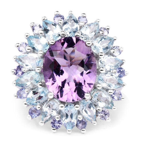 "7.79 Carat Genuine Amethyst, Blue Topaz and Tanzanite .925 Sterling Silver Ring Bids.com