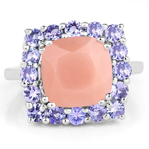6.70 Carat Genuine Peach Moonstone and Tanzanite .925 Sterling Silver Ring Bids.com