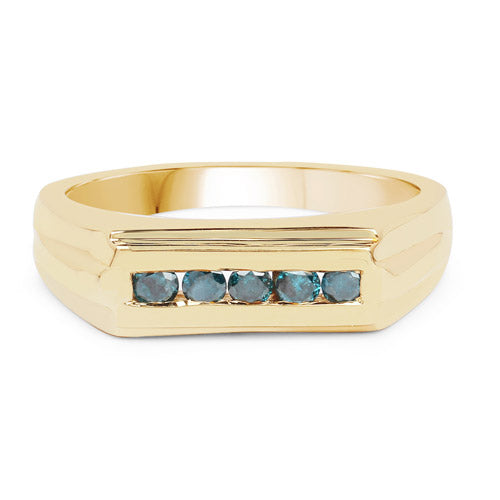 14K Yellow Gold Plated 0.25 Carat Genuine Blue Diamond .925 Sterling Silver Ring Bids.com