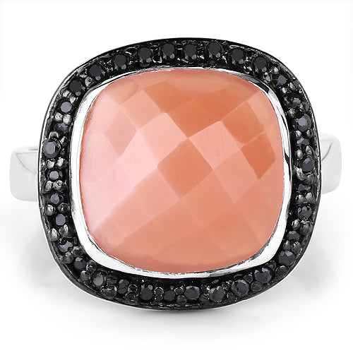 6.46 Carat Genuine Peach Moonstone and Black Spinel .925 Sterling Silver Ring Bids.com