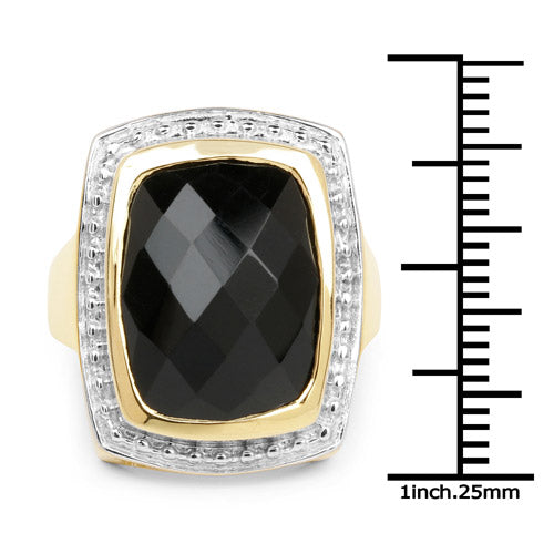 14K Yellow Gold Plated 11.00 Carat Genuine Black Onyx .925 Sterling Silver Ring Bids.com