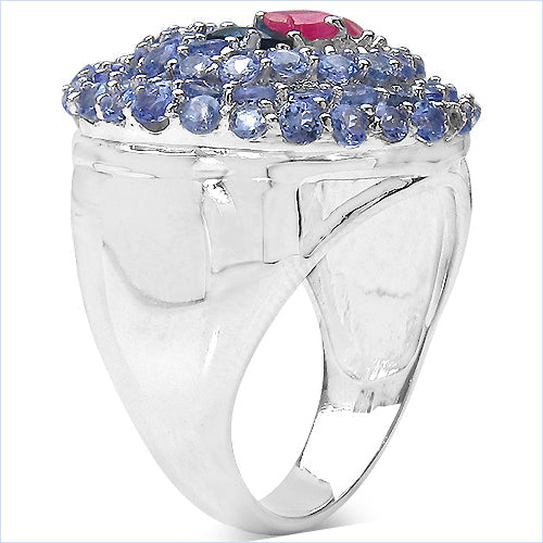 3.31 Carat Genuine London Blue Topaz , Ruby & Tanzanite .925 Sterling Silver Ring Bids.com