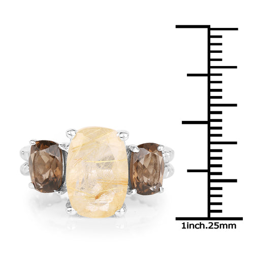 5.75 Carat Genuine Golden Rutile & Smoky Quartz .925 Sterling Silver Ring Bids.com