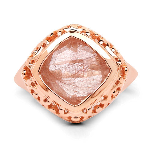 14K Rose Gold Plated 3.25 Carat Genuine Pink Rutile .925 Sterling Silver Ring Bids.com