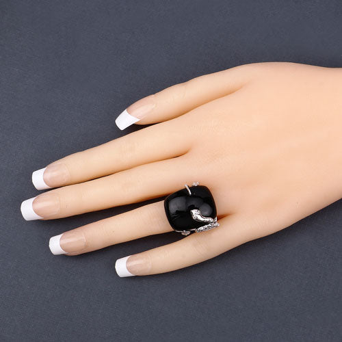 21.04 Carat Genuine Black Onyx and White Topaz .925 Sterling Silver Ring Bids.com
