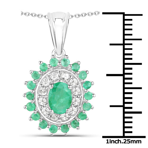 6.53 Carat Genuine Zambian Emerald and White Topaz .925 Sterling Silver 3 Piece Jewelry Set (Ring, Earrings, and Pendant w/ Chain) Bids.com