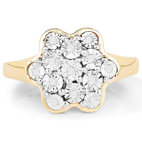 14K Yellow Gold Plated 0.07 Carat Genuine White Diamond .925 Sterling Silver Ring Bids.com