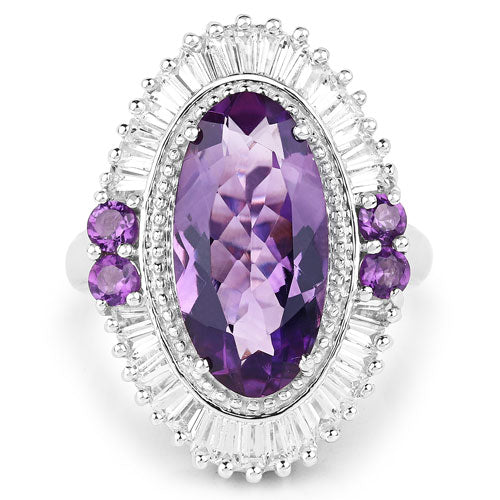 7.96 Carat Genuine Amethyst and White Topaz .925 Sterling Silver Ring Bids.com